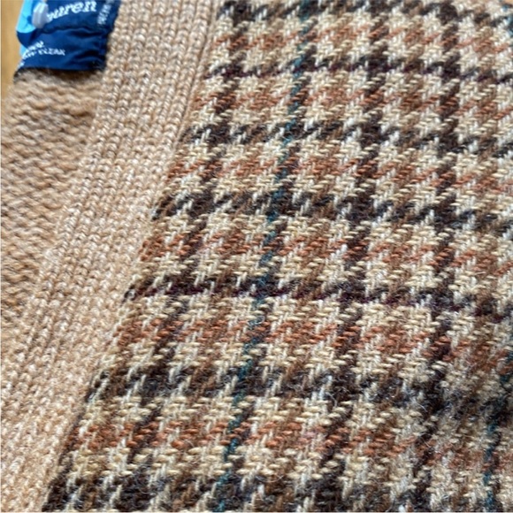 Vintage 80s Ralph Lauren Houndstooth Wool Cardigan Grandpa Sweater Elbow Patch M - Picture 7 of 8